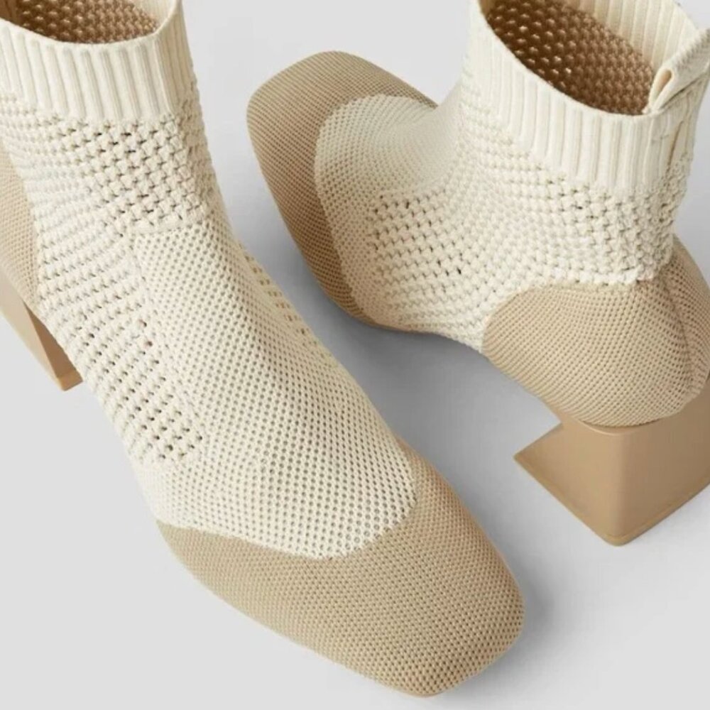 Vivaia Melissa Square-Toe Perforated Heeled Sock Boots in Oatmilk - Picture 5 of 6